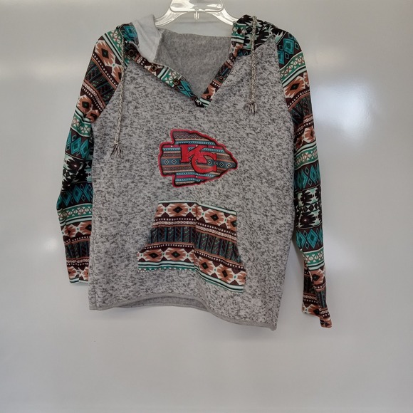 Tops - Kansas City Chiefs KC Football NFL Aztec Tribal Hoodie Boho Women's‎ Size L